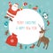 Christmas Card with Santa Claus and friends. Template with copy space. Vector