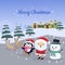 Christmas card santa claus, snowman, penguin and deer