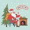Christmas card with Santa drinking mulled wine. Vector christmas card