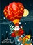 Christmas card of Santa with gift in air balloon