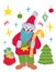 Christmas card with Santa and gifts, illustration on retro style