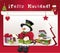 Christmas card with snowman, gift and feliz navidad