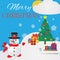 Christmas card. Snowman, Ð¡hristmas tree, snow, snowflakes