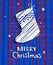 Christmas card with sock, blue, vector.