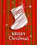 Christmas card with sock, red, vector.