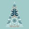 Christmas card. Stylized christmas tree and snowflakes