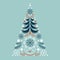 Christmas card. Stylized christmas tree with snowflakes
