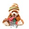 Christmas card with Teddy Bear and gifts in supermarket trolley on white background