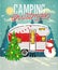 Christmas Card with Winter Camp. Vector illustration.