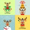 Christmas cards with cartoon deer. Vector