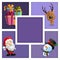 Christmas cards with Santa, snowman, gift box and reindeer