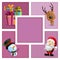 Christmas cards with Santa, snowman, gift box and reindeer
