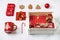 Christmas Care Package Gift Boxes. Christmas Baskets Hampers Ideas. Sustainable Eco-Friendly christmas Gift box. Red and
