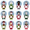 Christmas carol singer icons in the snow