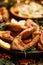 Christmas carp, Fried carp fish slices on a ceramic plate, close up. Traditional christmas eve dish.