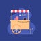 Christmas cart at Winter fair. Christmas market, winter fair, seasonal shopping concept for banner. Vector illustration in flat