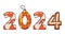 Christmas Cartoon 2024 Font Numbers, Whimsical Festive Decorations, Featuring Candy Cane, Bauble And Cookie-like Digits