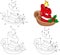 Christmas cartoon candle. Coloring book and dot to dot game for