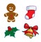 Christmas Cartoon Icon Set - Gingerbread Stocking Holly Bell