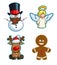 Christmas Cartoon Icon Set - Snowman Angel Red-Nose Reindeer Gingerbread Man