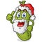 Christmas Cartoon Pickle with a big white fluffy beard and santa hat giving a thumbs up