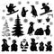 Christmas cartoon, set black silhouettes