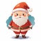 Christmas cartoonish santa standing in a red suit with a red hat and a white background. He is smiling and he is happy