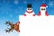 Christmas cartoons reindeer santa and snowman with white notice