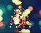Christmas Celebration Santa And Friends On lighting Blurred Background.