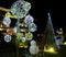 Christmas celebrations in countries with warm climates. Christmas decorations on a green