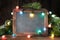 Christmas chalkboard, tree and lights