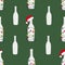 Christmas champagne bottle with Christmas light bulb. Happy new year pattern background