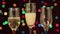 Christmas champagne is poured close-up into three glasses.