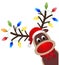 Christmas character Rudolph with light. Head of Happy reindeer with red nose