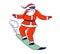 Christmas Character in Sunglasses Sports Activity, Hobby and Xmas Festive Spare Time. Funny Santa Claus on Snowboard