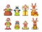 Christmas Characters In A Charming Retro Style, Jolly Santa Claus, Playful Elf, Funny Penguin and Reindeer Personages