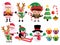 Christmas characters and elements vector set with santa claus, reindeer, elf and snowman