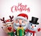 Christmas characters like santa claus,reindeer and snowman holding gift