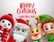 Christmas characters vector background template. Merry christmas and happy ne year greeting text.