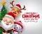 Christmas characters vector banner template. Merry christmas text in white empty space for messages and xmas character.