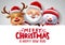 Christmas characters vector banner template. Merry christmas text in white empty space for messages with xmas character.