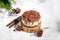 Christmas cheesecake with pecans and caramel sauce