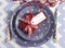 Christmas children family party table place settings in purple, red and white theme