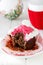 Christmas chocolate cupcakes pink buttercream. White background. Selective focus