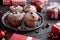 Christmas chocolate delicious muffins served on black ceramic plate