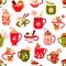 Christmas chocolate, eggnog cups seamless pattern