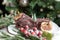 Christmas chocolate log, Buche de Noel, festive holiday cake and decorations