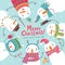 Christmas Christmas card. Round dance of snowmen