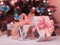 Christmas. Christmas decoration, gift box, pink