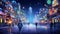 Christmas in the city of the future. Futuristic concept of cosmic Christmas celebration. artistic illustration